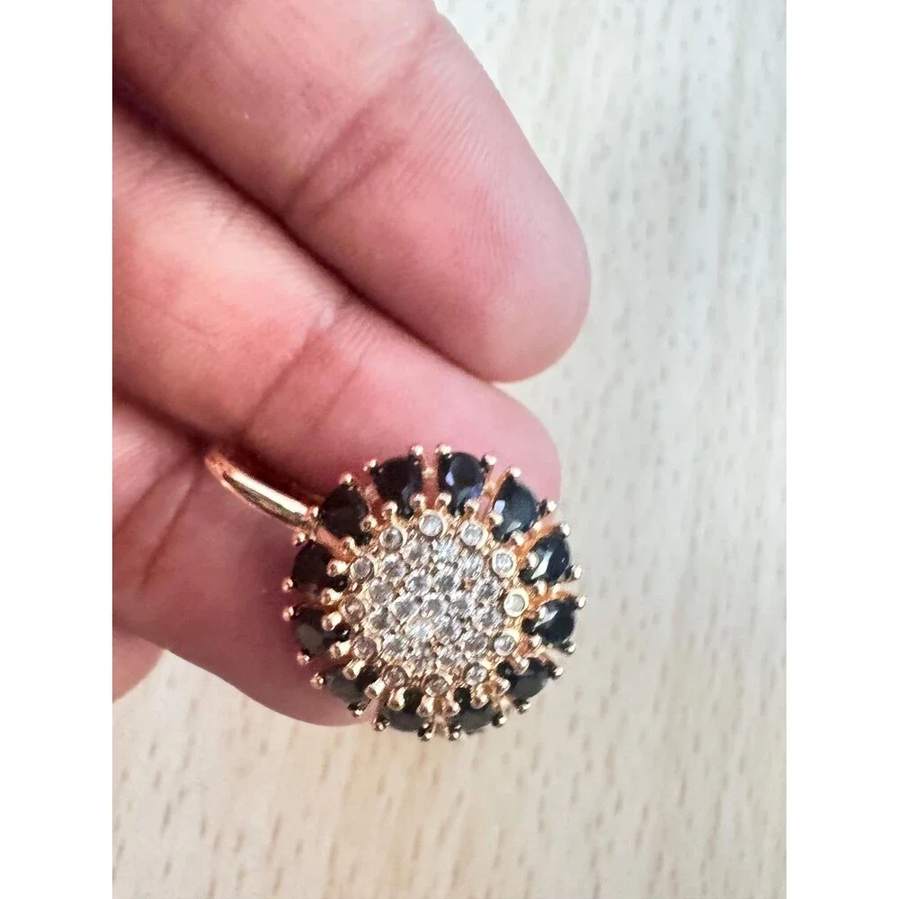 585 14K RG Hallmark Rolled Gold Black Spinel Zircon Sunflower Drop Stud Earrings